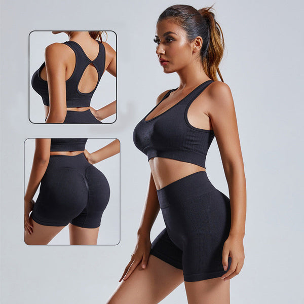 Women 2pcs Seamless Yoga Set Vest Shorts Gym Wear