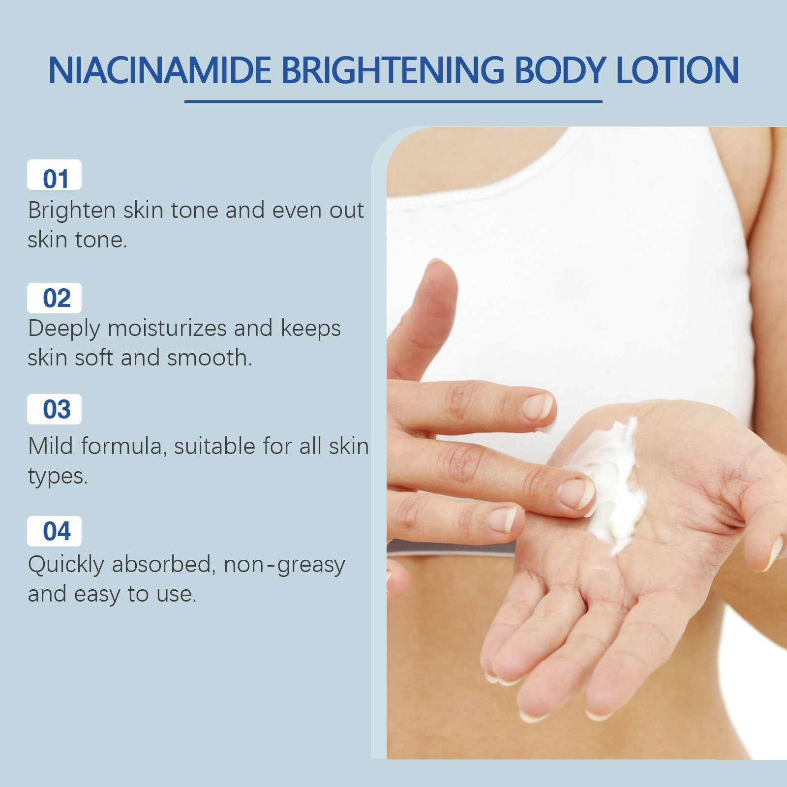 Niacinamide Body Lotion Hydrating Moisturizing Soothing Dry Skin Care Formula