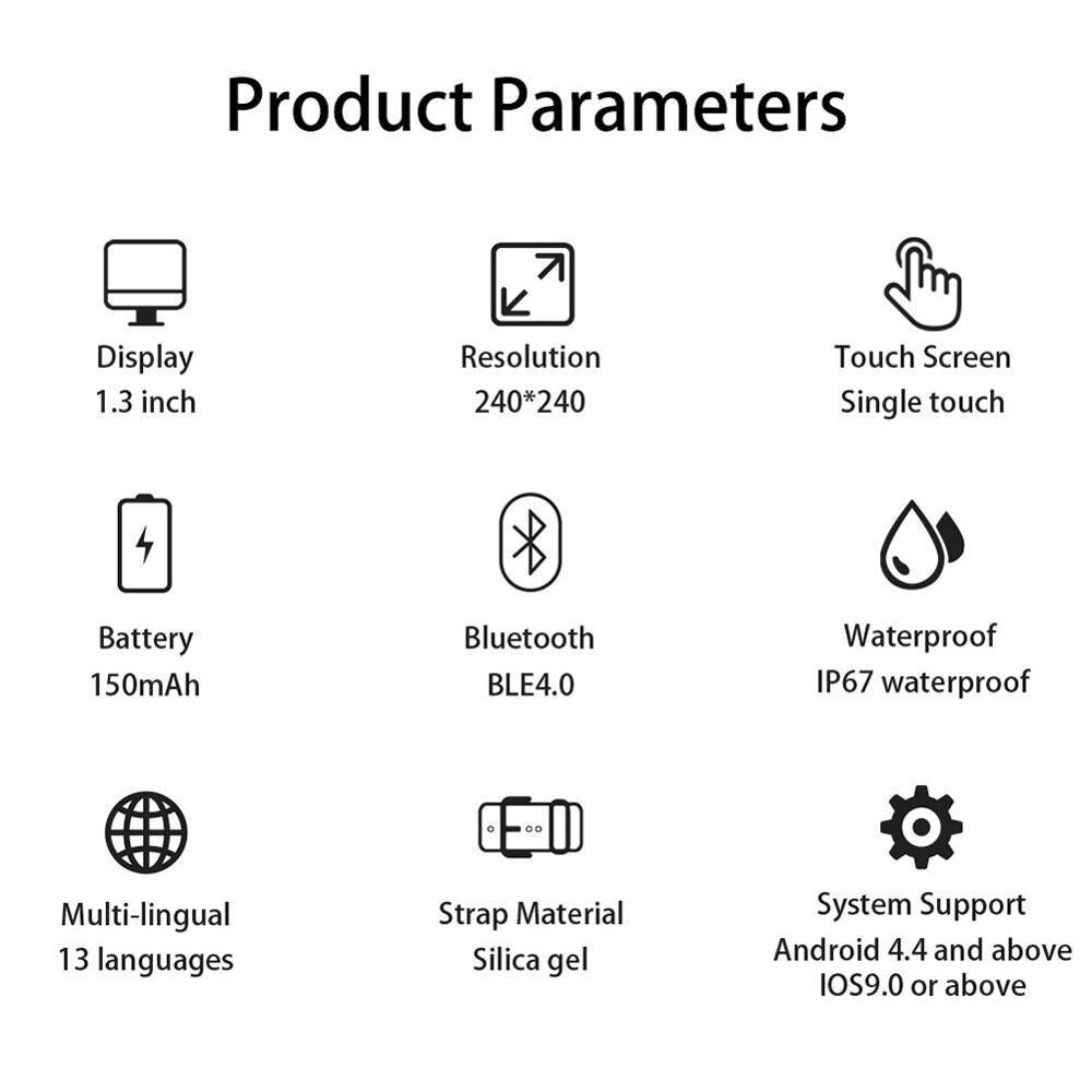 IP67 Waterproof Fitness Smartwatch Heart Rate Blood Pressure Tracker