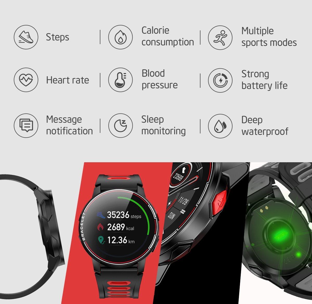IP68 Waterproof Bluetooth Smartwatch Fitness Heart Rate Tracker